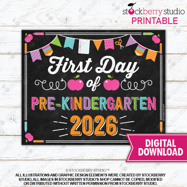 Girl First Day of Preschool Sign - Any Grade