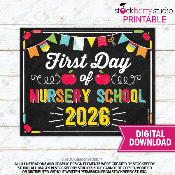 First Day of Preschool Sign (Primary Colors) - Any Grade