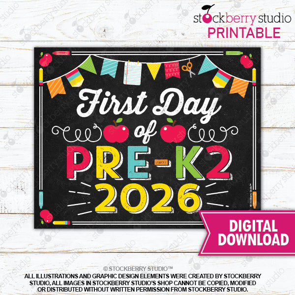First Day of Preschool Sign (Primary Colors) - Any Grade
