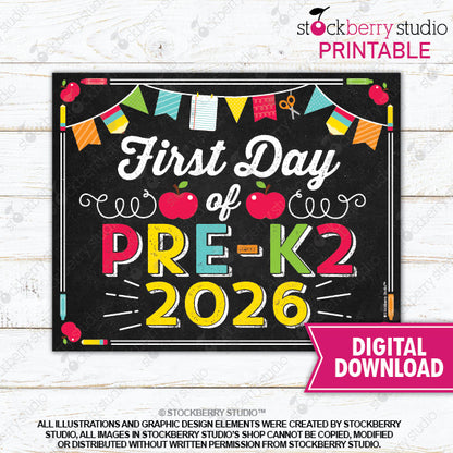 First Day of Preschool Sign (Primary Colors) - Any Grade