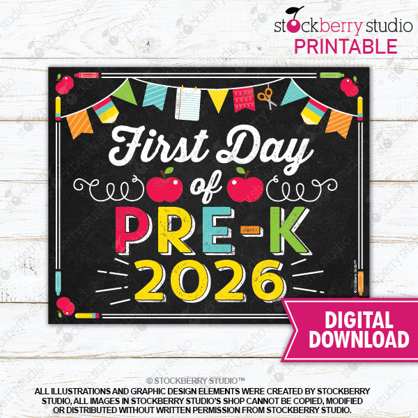 First Day of Preschool Sign (Primary Colors) - Any Grade
