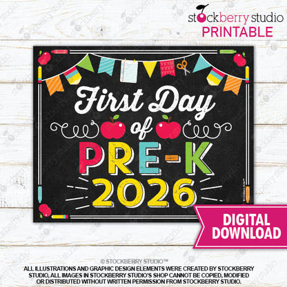 First Day of Preschool Sign (Primary Colors) - Any Grade
