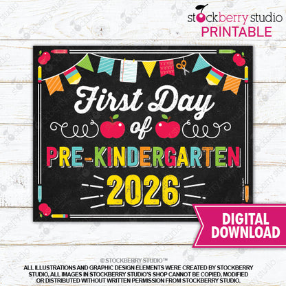 First Day of Preschool Sign (Primary Colors) - Any Grade