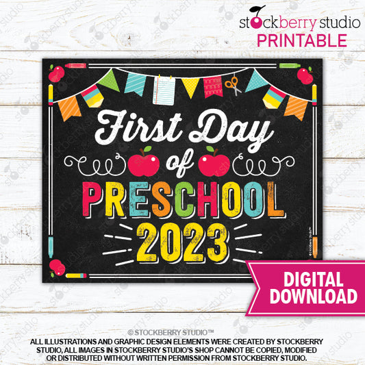 First Day of Preschool Sign (Primary Colors) - Any Grade