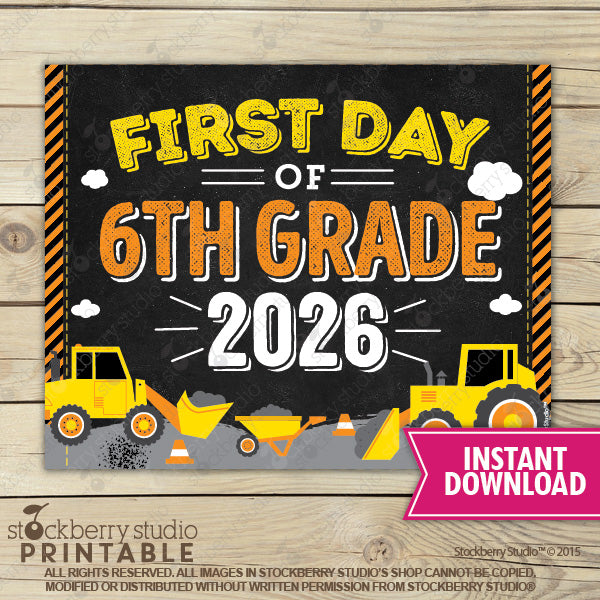 Construction First Day of Preschool Sign - Any Grade