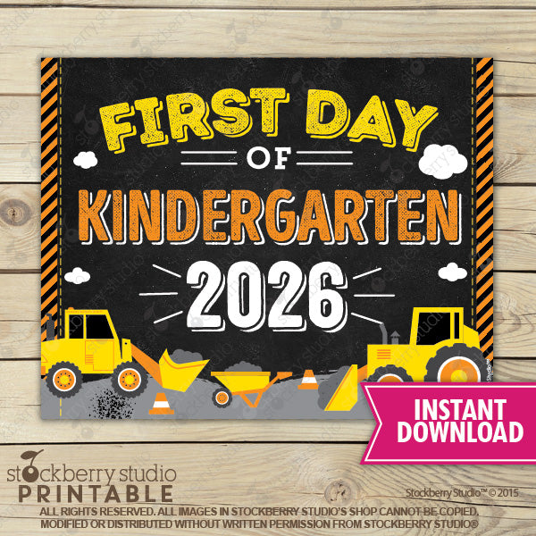 Construction First Day of Preschool Sign - Any Grade