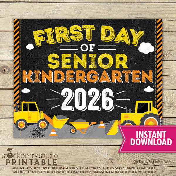 Construction First Day of Preschool Sign - Any Grade