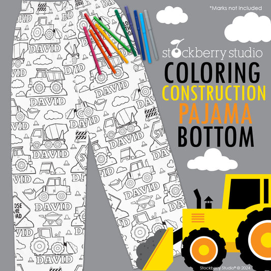 Construction Coloring Pajama Pants Dump Truck Boy