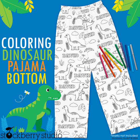 Dinosaurs Coloring Pajama Pants Activity Personalized with Name