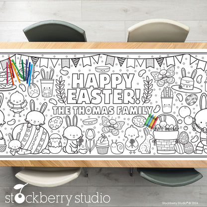 Personalized Easter Coloring Tablecloth - Giant Bunny & Chick Spring Party Activity Poster, Kids Birthday Decoration & Table Runner