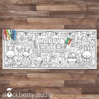 Personalized Easter Coloring Tablecloth - Giant Bunny & Chick Spring Party Activity Poster, Kids Birthday Decoration & Table Runner