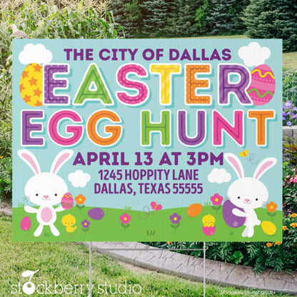 Personalized Easter Egg Hunt Yard Printable Sign - Custom Spring Celebration Sign for Outdoor Events