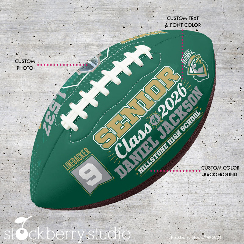 Senior Photo Football Personalized with Name Sports Coach Gift Senior Night Graduation Team Keepsake Custom Football Fans