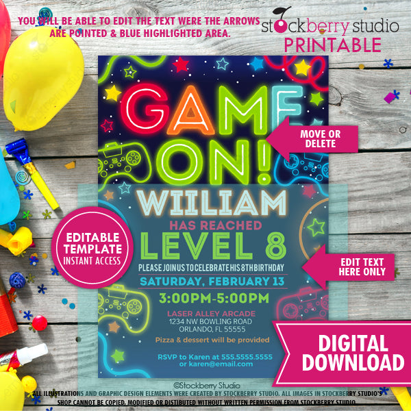 Video Game Birthday Invitation