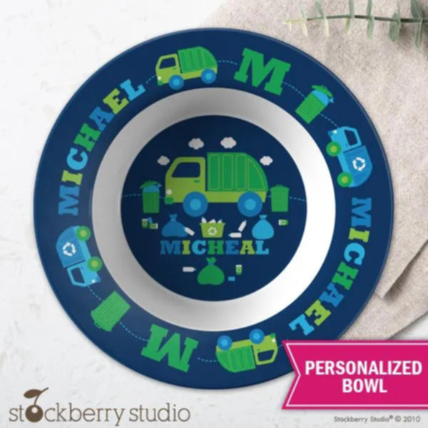 Garbage Truck Bowl Personalized Gift with Boy Kids Cereal Bowl Custom Trash Truck Bowl Name Monogrammed Children Toddler Snack Bowl