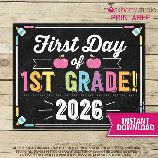 First Day of 1st Grade Sign Girl Printable Instant Download