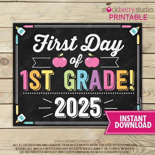 First Day of 1st Grade Sign Girl Printable Instant Download