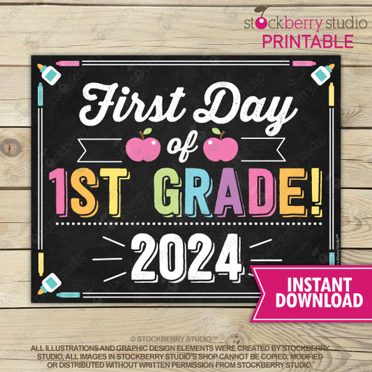 First Day of 1st Grade Sign Girl Printable Instant Download