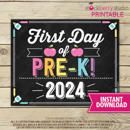 Girl First Day of Pre-K Sign Printable Instant Download