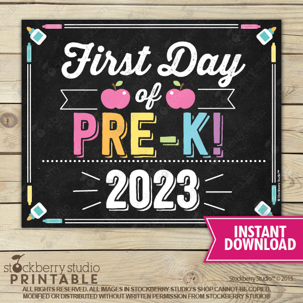 Girl First Day of Pre-K Sign Printable Instant Download