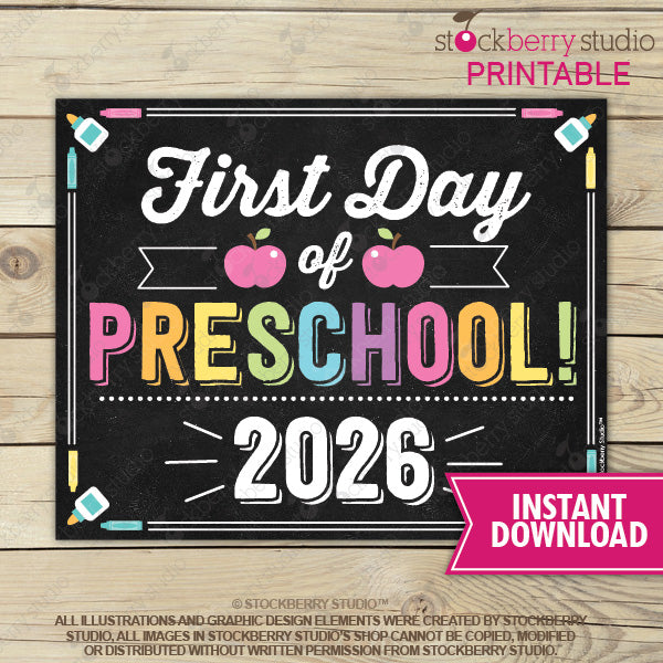First Day of Preschool Sign (Pastel Colors) - Any Grade