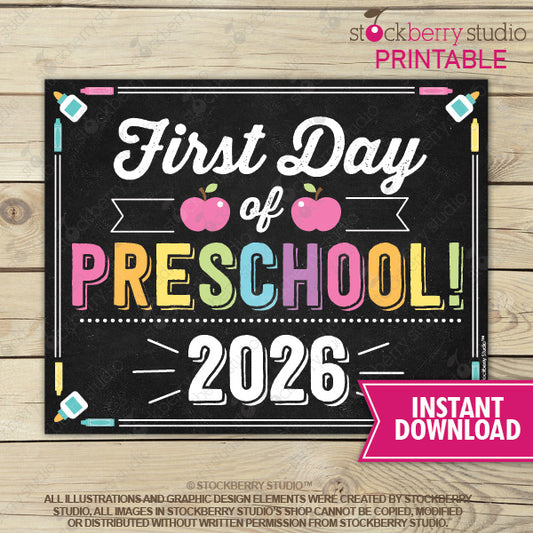 First Day of Preschool Sign (Pastel Colors) - Any Grade