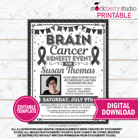 Brain Cancer Benefit Fundraiser Flyer