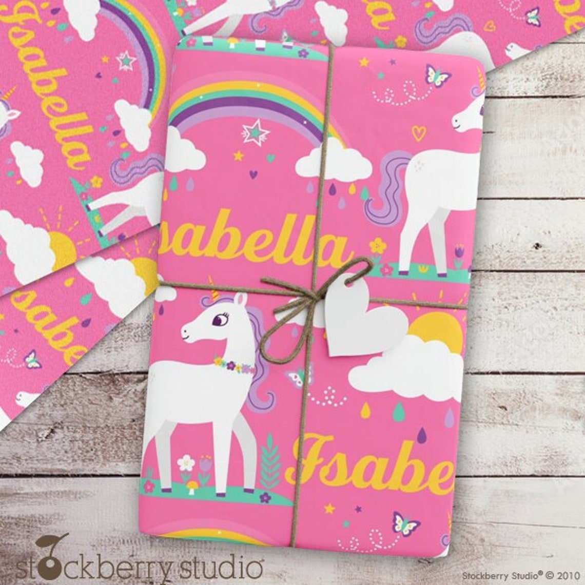 Unicorn Girl Name Wrapping Paper for Kids Personalized