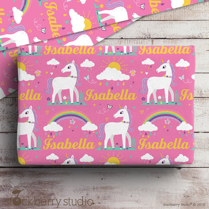 Unicorn Girl Name Wrapping Paper for Kids Personalized