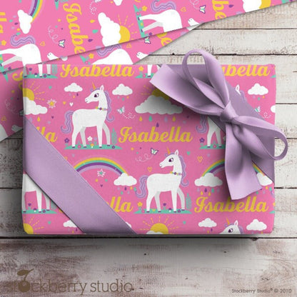 Unicorn Girl Name Wrapping Paper for Kids Personalized