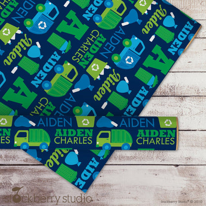 Garbage Truck Birthday Name Wrapping Paper Personalized Boy