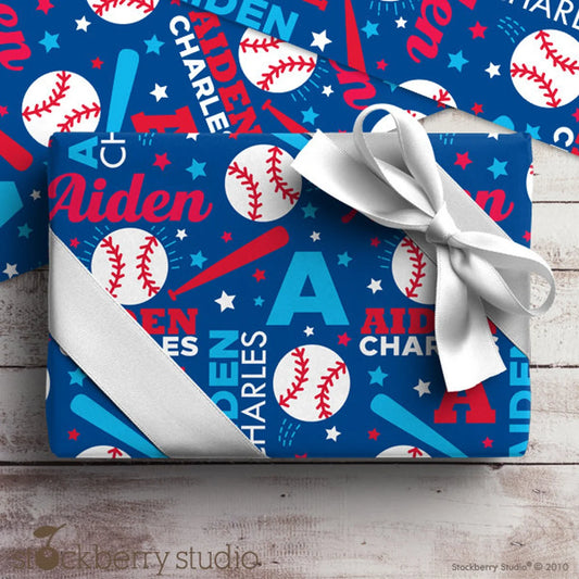 Baseball Gift Wrapping Paper Name Personalized