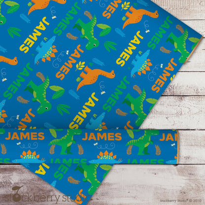 Dinosaur Wrapping Paper Personalized T Rex Boy Children's Name