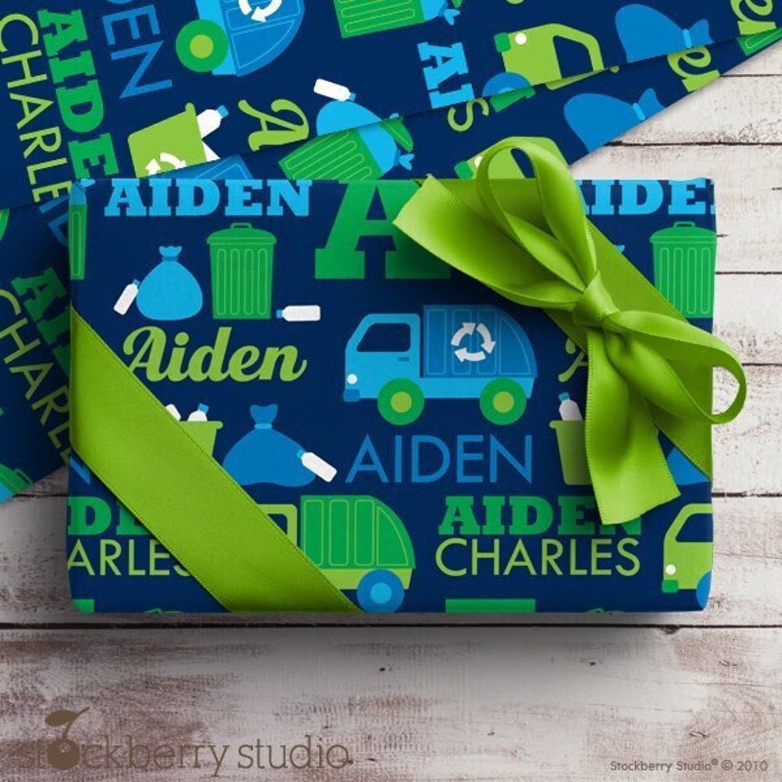 Garbage Truck Birthday Name Wrapping Paper Personalized Boy