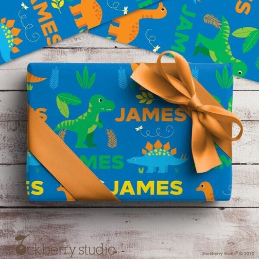 Dinosaur Wrapping Paper Personalized T Rex Boy Children's Name