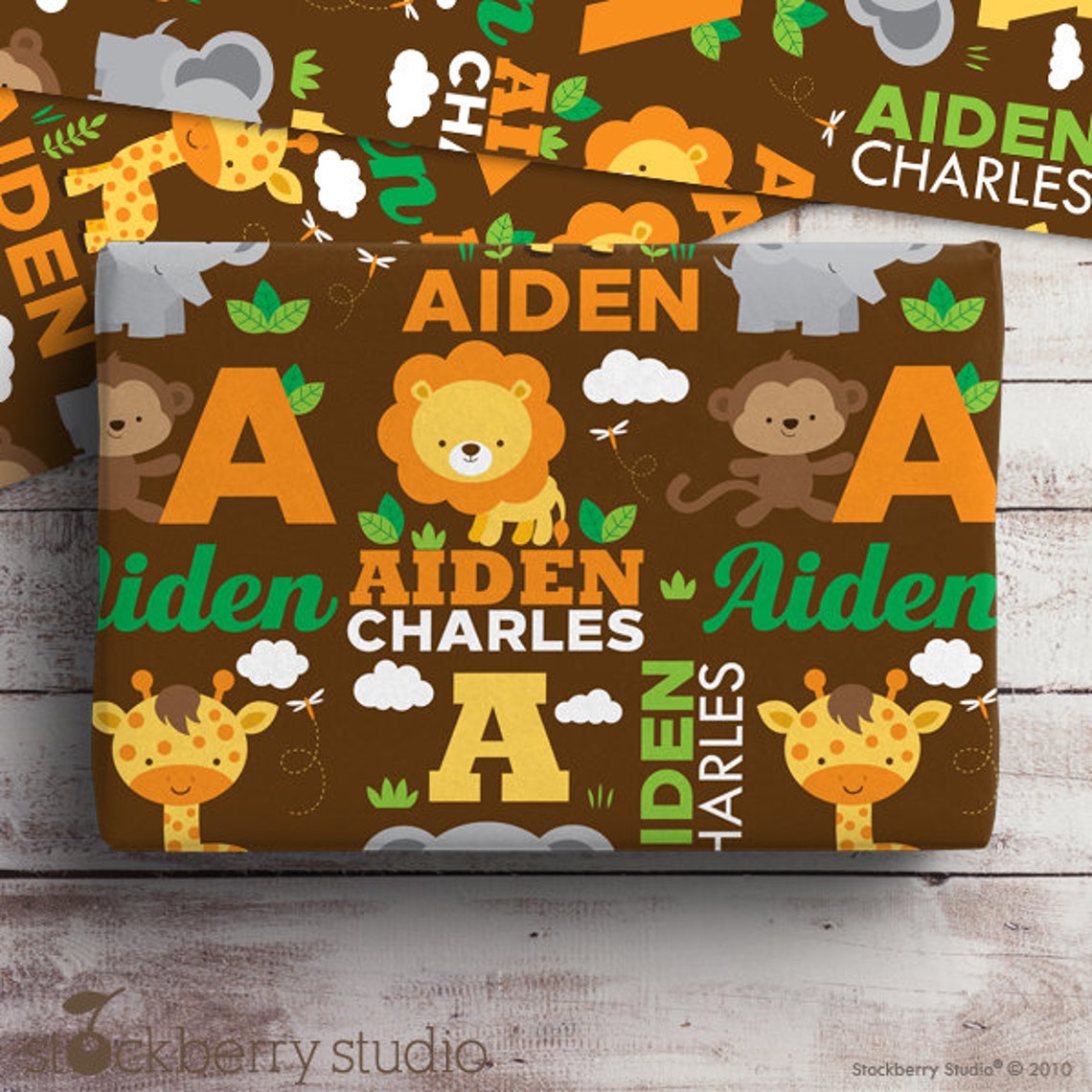 Safari Jungle Animals Name Wrapping Paper Baby Shower