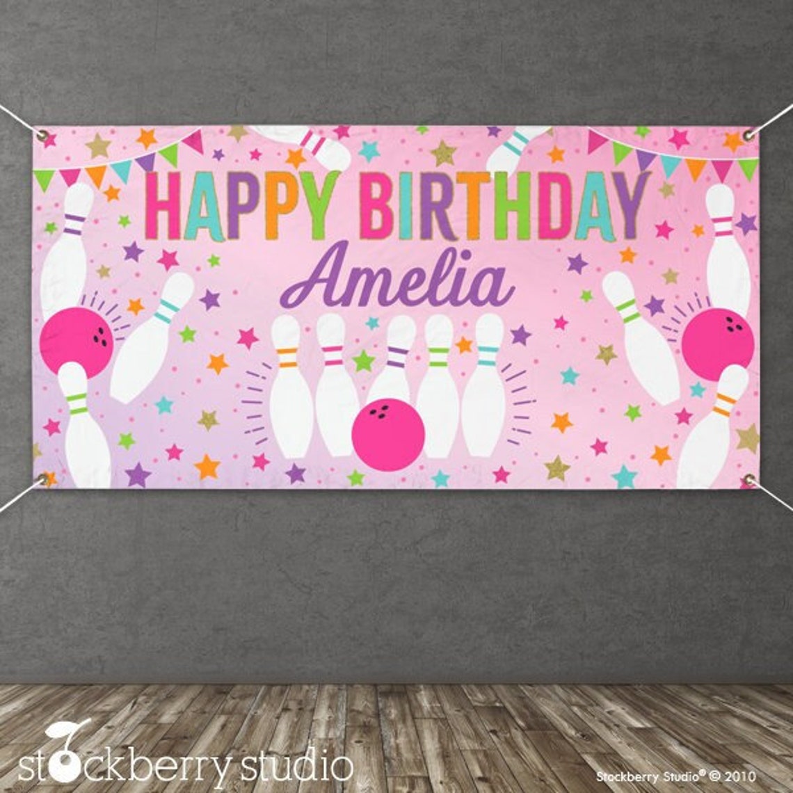 Girl Bowling Birthday Banner Personalized