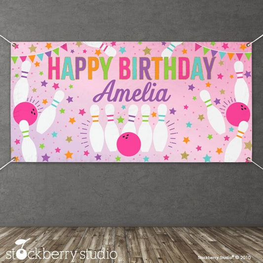 Girl Bowling Birthday Banner Personalized