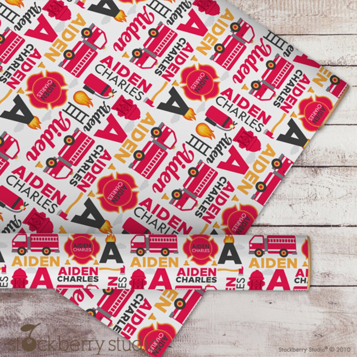 Fire Truck Gift Wrapping Paper Name Personalized