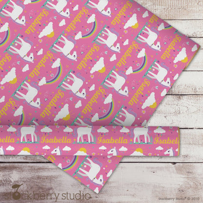 Unicorn Girl Name Wrapping Paper for Kids Personalized