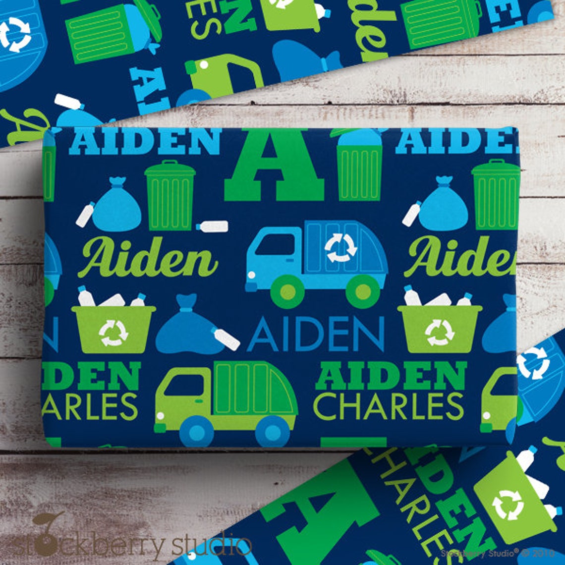 Garbage Truck Birthday Name Wrapping Paper Personalized Boy