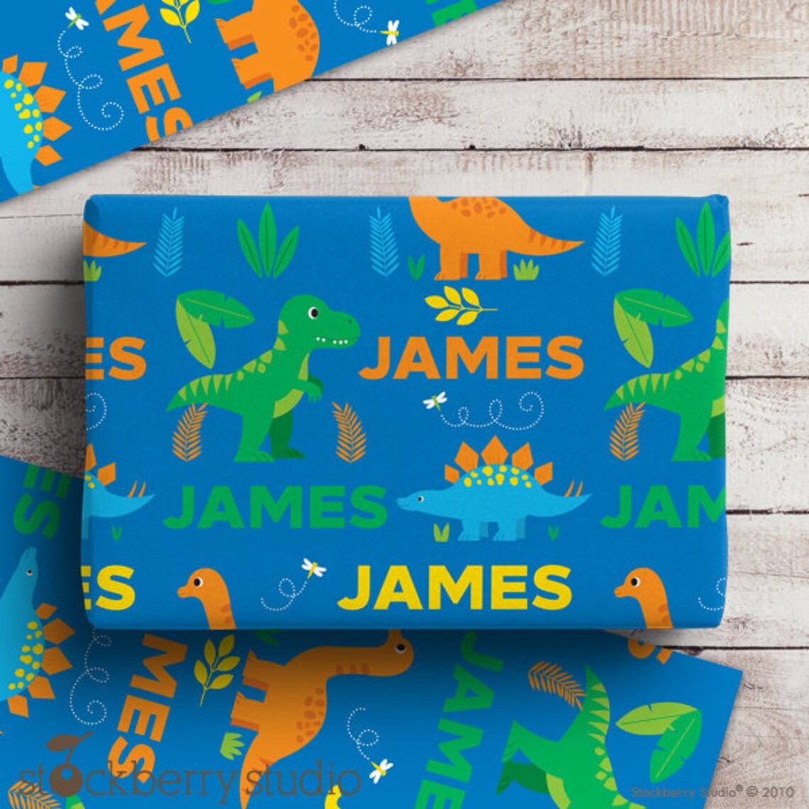 Dinosaur Wrapping Paper Personalized T Rex Boy Children's Name