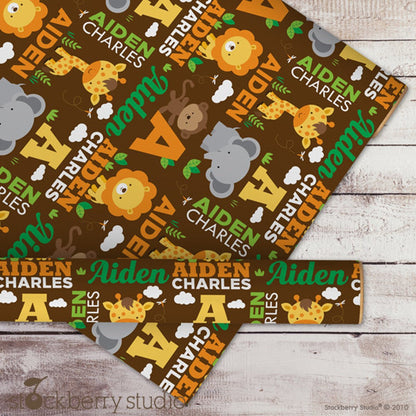 Safari Jungle Animals Name Wrapping Paper Baby Shower