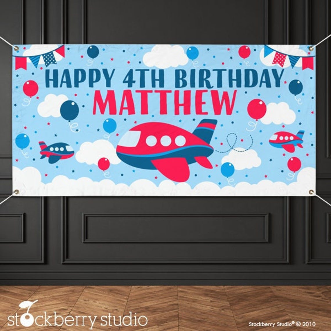 Airplane Birthday Party Backdrop Vinyl Banner for Boys Personalized