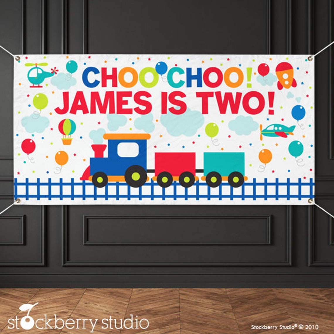 Train Birthday Vinyl Banner Choo Choo I'm Two Backdrop