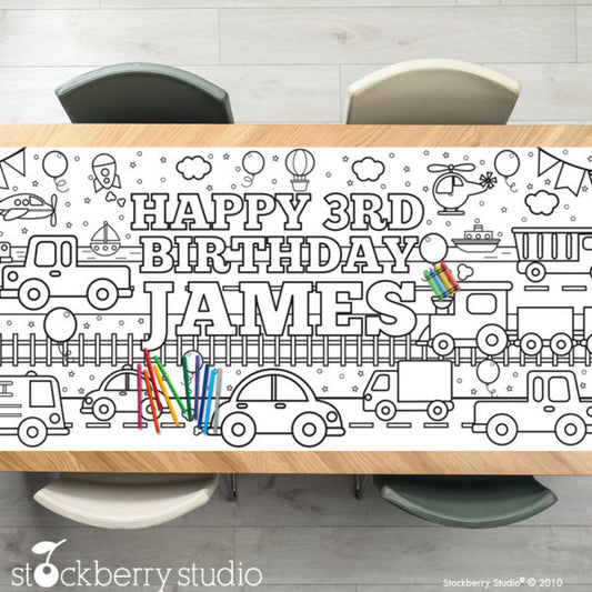 Transportation Coloring Tablecloth Birthday Party Decorations