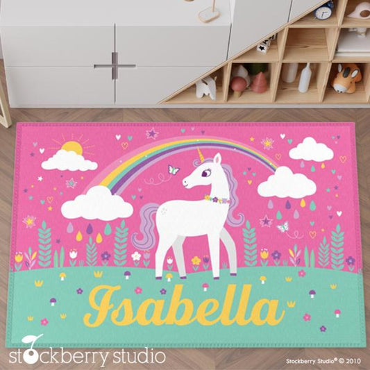 Unicorn Rainbow Area Rug Kids Personalized