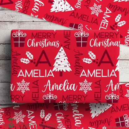 Christmas Name Wrapping Paper Personalized Gift Wrap Paper Roll