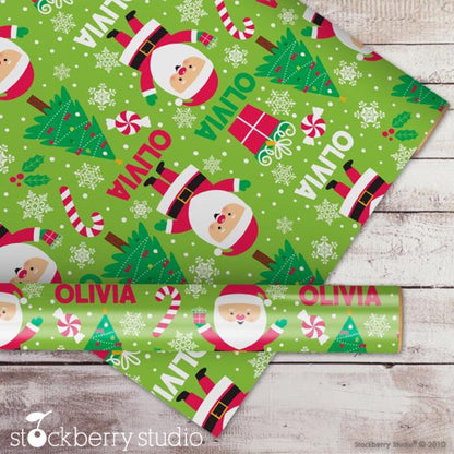 Santa Wrapping Paper Personalized Christmas Tree Gift Wrap Name Kids