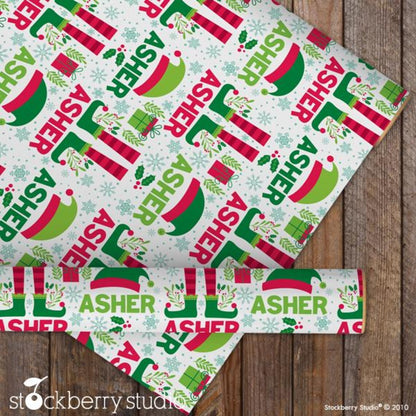 Christmas Elf Name Wrapping Paper Personalized Kids Name Gift Wrap